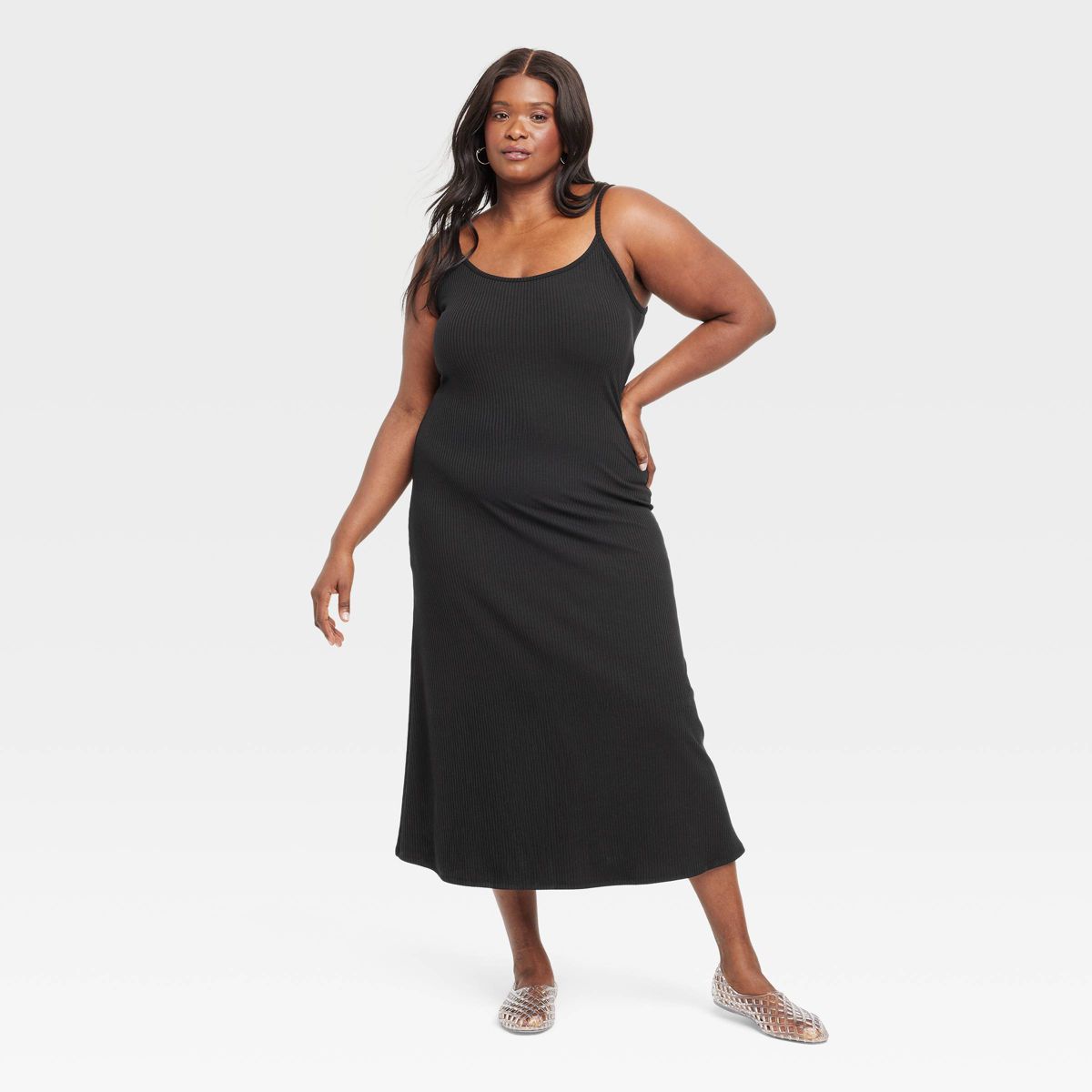 Women's Sleeveless Midi Shift Dress - A New Day™ Black - thumbnail 4