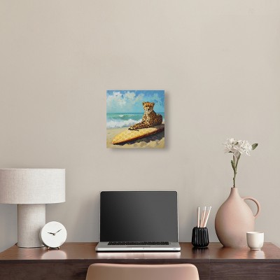 Cheetah Surfer Coastal Chic Canvas Wall Art, 12" x 12"