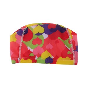 Unique Bargains Polyester Multicolor Hearts Pattern Swim Cap 5.91"x9.25" Yellow Red Green 1 Pc - 1 of 4
