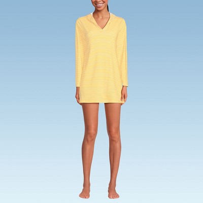 Lands' End Women's Cotton Jersey Long Sleeve Hooded Swim Cover-up Dress