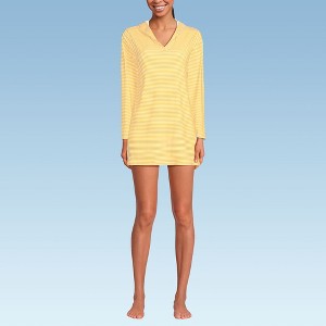 Lands' End Women's Cotton Jersey Long Sleeve Hooded Swim Cover-up Dress - 1 of 3