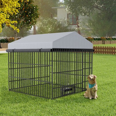 Large Outdoor Dog Kennel with Roof Cover, Heavy Duty Metal Pet Run Enclosure Fence for Dogs & Animals, 6.6'L x 6.6'W x 6.4'H - Nertpow