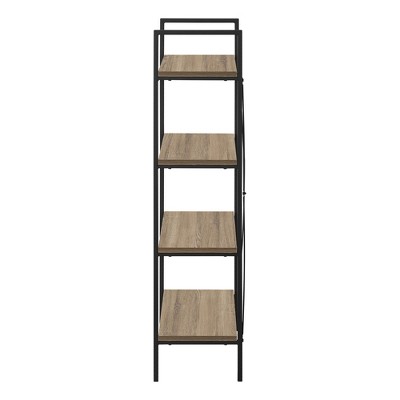 Contemporary Black Beige Metal Wood 4-Tier Bookshelf