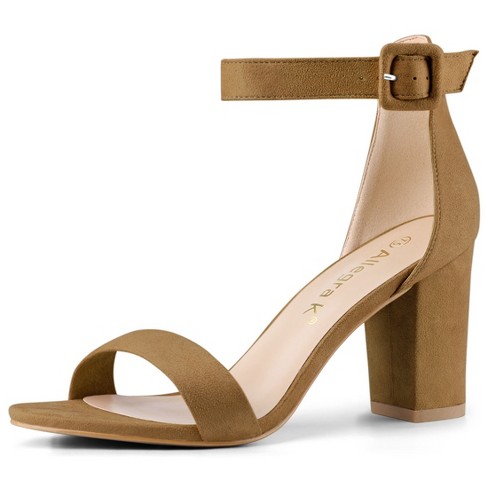 Allegra K Women s High Buckle Ankle Strap Chunky Heel Camel 9 Target