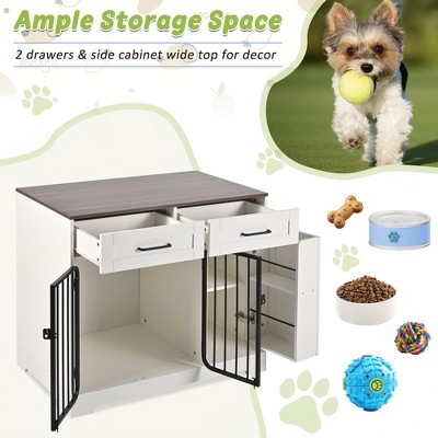 Akoasm 37.4 inch Furniture Dog Crate with Storable Drawers And Cabinet For Small & Medium Dogs-White