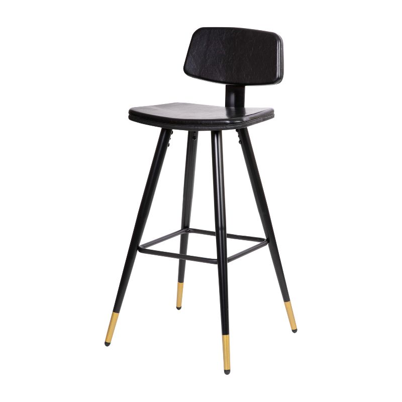 Flash Furniture Kora Commercial Grade Low Back Barstools-LeatherSoft Upholstery-Iron Frame-Integrated Footrest-Gold Tipped Legs-Set of 2, 4 of 14