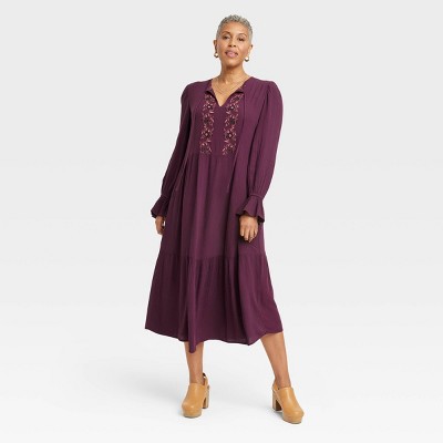 Women's Long Sleeve Embroidered A-Line Dress - Knox Rose