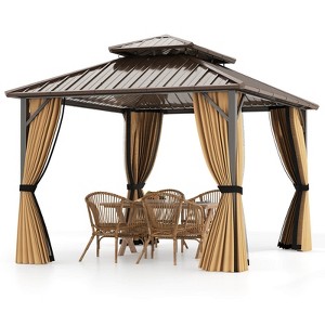 Costway 12 x 10 FT Hardtop Gazebo with Netting Heavy-Duty Double-Roof Galvanized Metal Top - 1 of 4