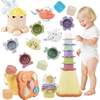 5-in-1 Montessori Toy Set with Shape Sorter, Stacking Cups and Links for Ages 6-48 Months