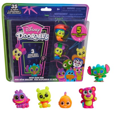 Disney Doorables Neon Glow Peek Figures 5 Special Edition 1.5 inch Collectible Figurines Kids Toys