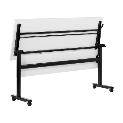 White and Black Rectangular Folding Training Table with Casters