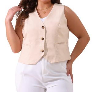 Agnes Orinda Women's Plus Size Sleeveless V-neck Button Down Fashion Vests - 1 of 4