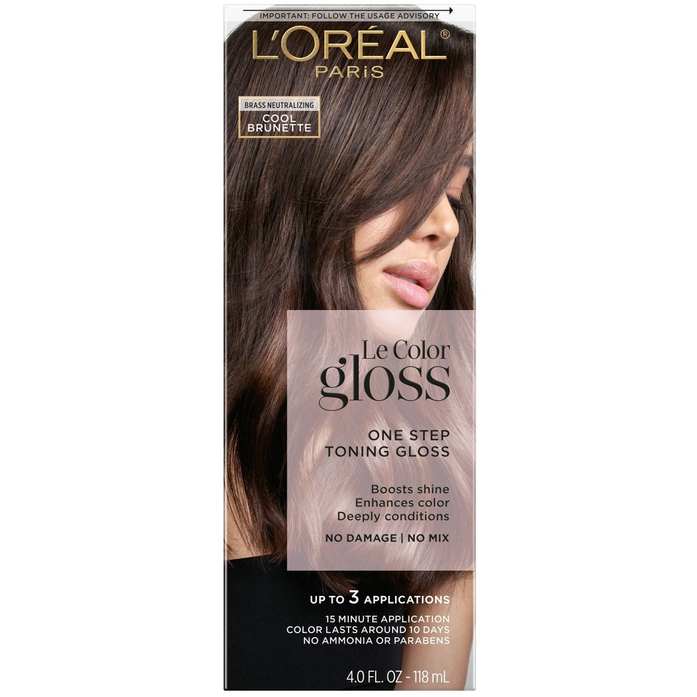 Photos - Hair Dye LOreal L'Oreal Paris Le Color Gloss One Step-In Shower Hair Toning Gloss - Cool Brunette - 4 fl oz 