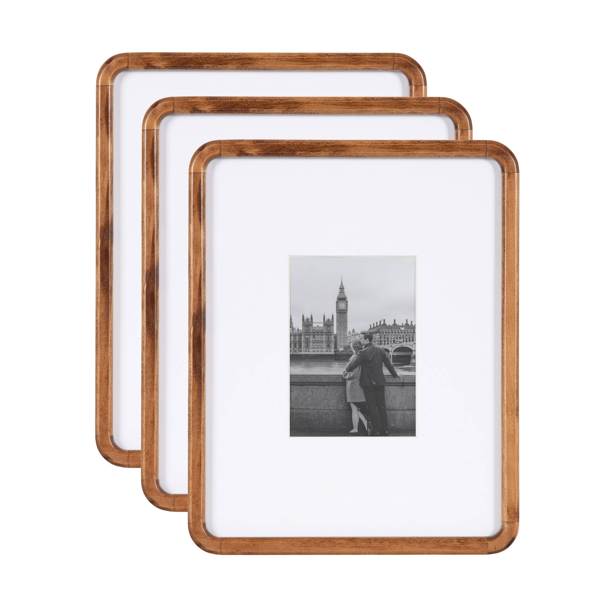 Kate & Laurel All Things Decor 11"X14" Matted to 5"X7" Inglewood Picture Frame Set Walnut Brown