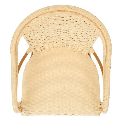 Natural Woven Faux Wicker and Aluminum Counter Stool with Arms