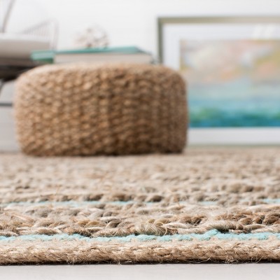 Cape Cod Aqua Handwoven Cotton Jute Area Rug 5' x 8'