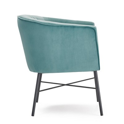 Teal Velvet Barrel Accent Chair with Sleek Metal Legs