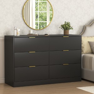 Black Dresser for Bedroom, Modern Large 6 Drawer Dresser with Deep Drawer, Chest of Drawer with Gold Handle - 1 of 4