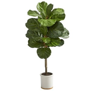 Nearly Natural 3.5-ft Fiddle Leaf Artificial Tree in White Ceramic Planter - 1 of 3