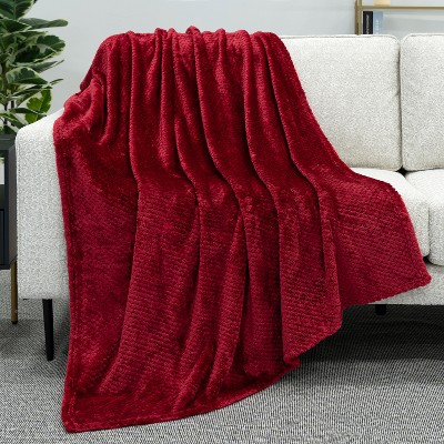 Wine Red Fleece Waffle Textured Throw Blanket, 50" x 60"