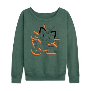 Women's - Pokémon - Meowth Lightweight French Terry Wide Neck Long Sleeve Shirt - 1 of 4