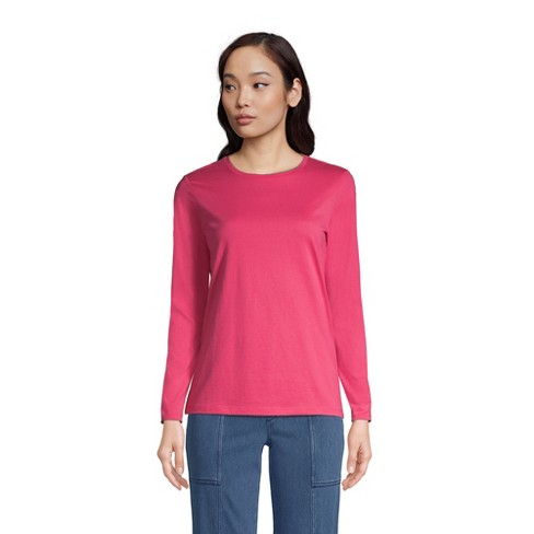 Lands' End Women's Relaxed Supima Cotton Long Sleeve Crewneck T-shirt ...