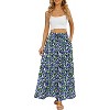 Women's High Waisted Pleated Flowy Maxi Skirt - Summer Casual with Pockets Blue Green Ditsy Floral - 3 of 4