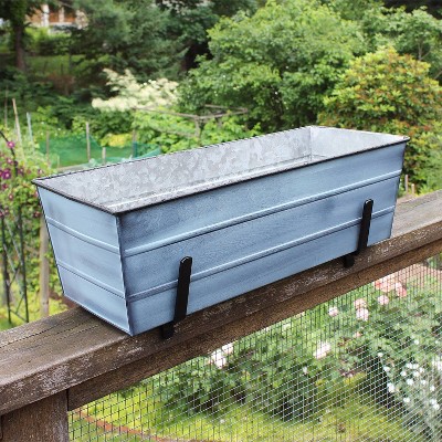 Medium Nantucket Blue Galvanized Steel Flower Box with Brackets