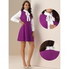 INSPIRE CHIC Women's Elegant Contrast Ruffle Stand Collar Bow Tie Puff Sleeve Office Dress - 2 of 4