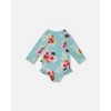 Deux par Deux Girl Printed One-Piece Rashguard with Frills Turquoise and Pink Flowers - 3 of 4