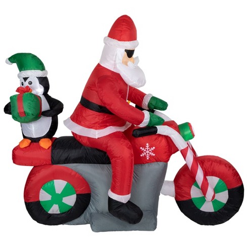 Northlight 5' Inflatable Lighted Santa and Penguin on Motorcycle Outdoor  Christmas Decoration