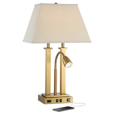 Possini Euro Design Deacon Modern Desk Table Lamp 26 High Brass With Usb  And Ac Power Outlet In Base Led Reading Light Oatmeal Shade For Office Desk  : Target