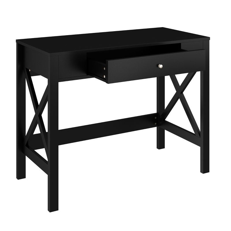 Writing Desk - Modern Desk with X-Pattern Legs and Drawer Storage - For Home Office, Bedroom, Computer, or Craft Table by Lavish Home (Black), 3 of 8