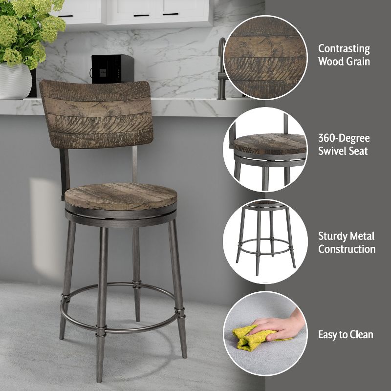 Jennings Wood and Metal Swivel Counter Height Barstool Rubbed Pewter Gray - Hillsdale Furniture, 4 of 14