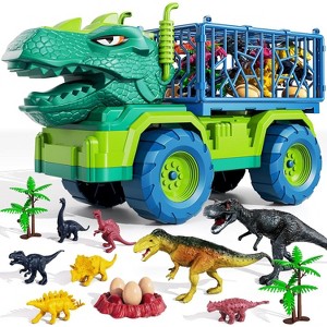 TEMI Dinosaur Truck Toys for Kids 3-5 Years, Tyrannosaurus Transport Car Carrier Truck with 8 Dinosaur Figures, Activity Play Mat, Dinosaur Eggs - 1 of 3