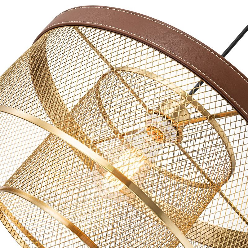 C Cattleya 16-inch 1-Light Brass Gold Mesh Pendant Light with Leather Accent, 4 of 9