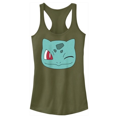 Juniors Womens Pokemon Bulbasaur Wink Face Racerback Tank Top