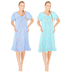 JEFFRICO Womens 2 Pack Nightgowns Short Sleeve Sleepwear Soft Pajama Dress Nightshirts - 1 of 4