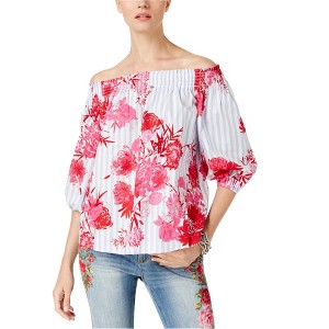 I.N.C International Concepts Womens Tropical Floral Off the Shoulder Blouse, Pink, Large - 1 of 1