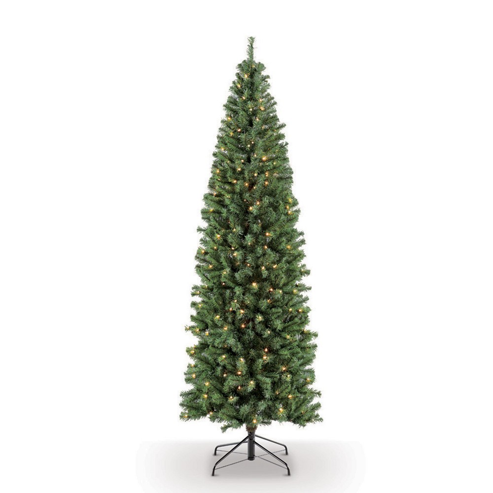 Photos - Garden & Outdoor Decoration Puleo 7.5ft Pre-lit Slim Artificial Christmas Tree Newcastle Fir - : Incand 