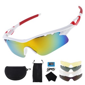 Unique Bargains Motorcycle Riding Goggles PC Tri-acetel for Outdoor Sports Dirt Bike ATV Red Silver Tone Lens White Red Frame 1Set - 1 of 4