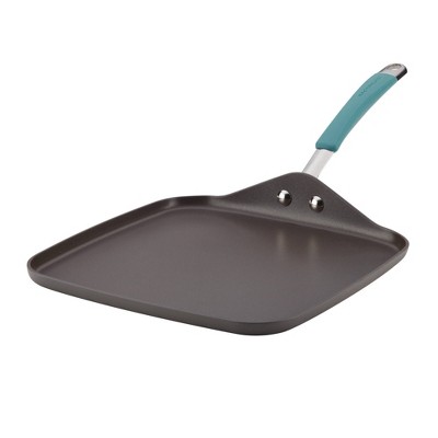 Rachael Ray Cucina Hard Anodized 11" Square Shallow Griddle Agave Blue Handle: Nonstick, Dishwasher-Safe, Gas & Electric Compatible