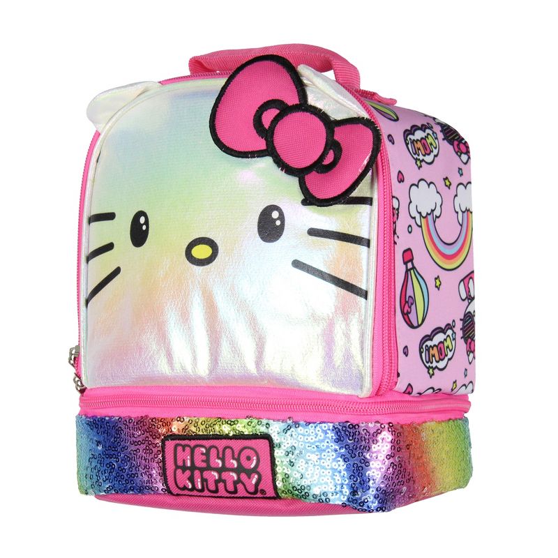 Sanrio Hello Kitty Kids Lunch Box 3-D Ears and Rainbow Sequins Insulated Bag Pink, 1 of 6