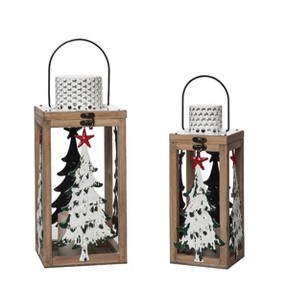 Transpac Metal 14 in. Multicolored Christmas Rustic Tree Lantern Set of 2 KD - 1 of 2