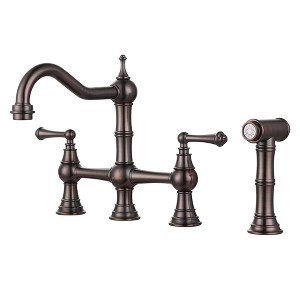 WOWOW Double Handle Bridge Kitchen Faucet with Side Sprayer in Brushed Nickel - 1 of 4