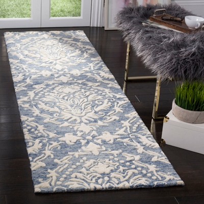 Elegant Blue/Ivory Floral Tufted Wool Runner Rug - 2'3" x 6'
