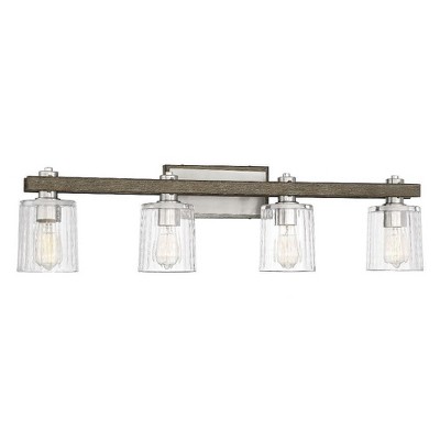 Halifax 4-Light Satin Nickel and Gray Wood Vanity Light