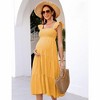 Womens Maternity Dress Summer Sleeveless Smocked Square Neck Ruffle Casual Boho Midi Dress Baby Shower Photoshoot - 2 of 4
