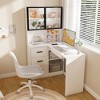 Lyngins L-Shaped Computer Desk with LED Lighting, 2 USB Ports, Glass Cabinets + Hidden Storage (Keyboard Shelf/3 Drawers), Office Desk/Gaming Desk - 2 of 4
