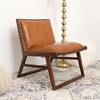 Genuine Tan Goatskin Leather Modern Lounge Chair with Solid Teak Wood Frame, Minimal Assembly and Comfortable Stylish Seating - 2 of 4
